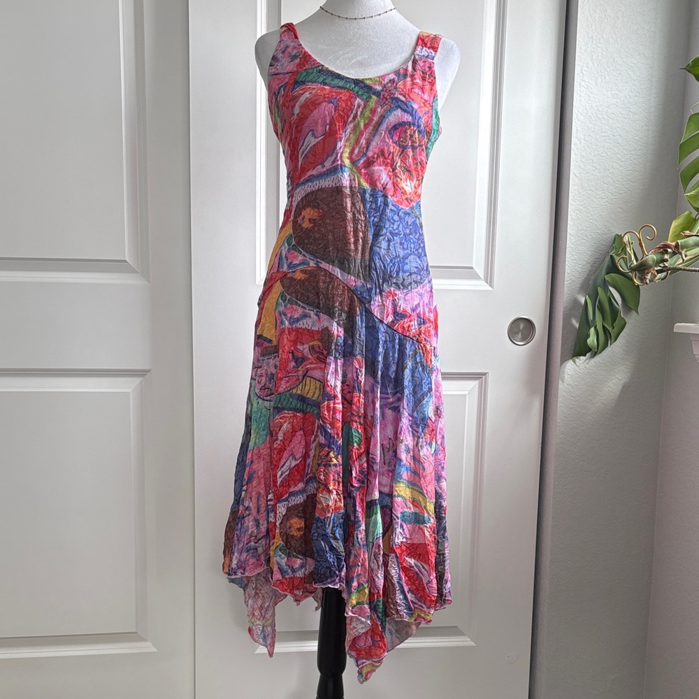 Asymmetrical Multicolor Handkerchief Hem Dress - Pink & Purple . Never Worn!